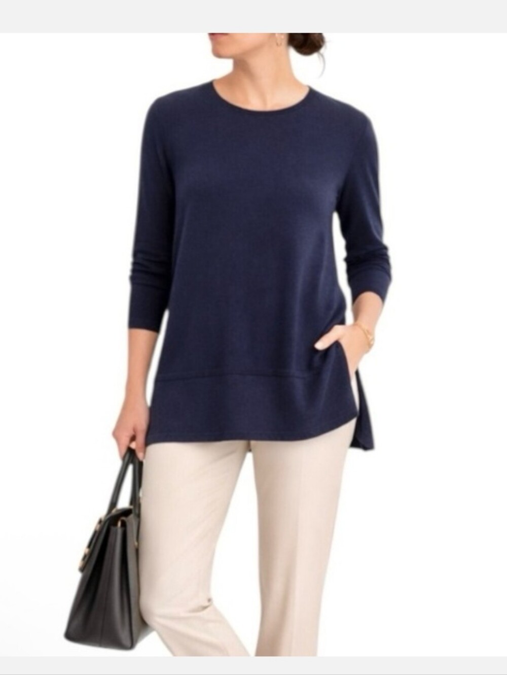 J. Jill Merino Wool Tunic Sweater In Navy Blue